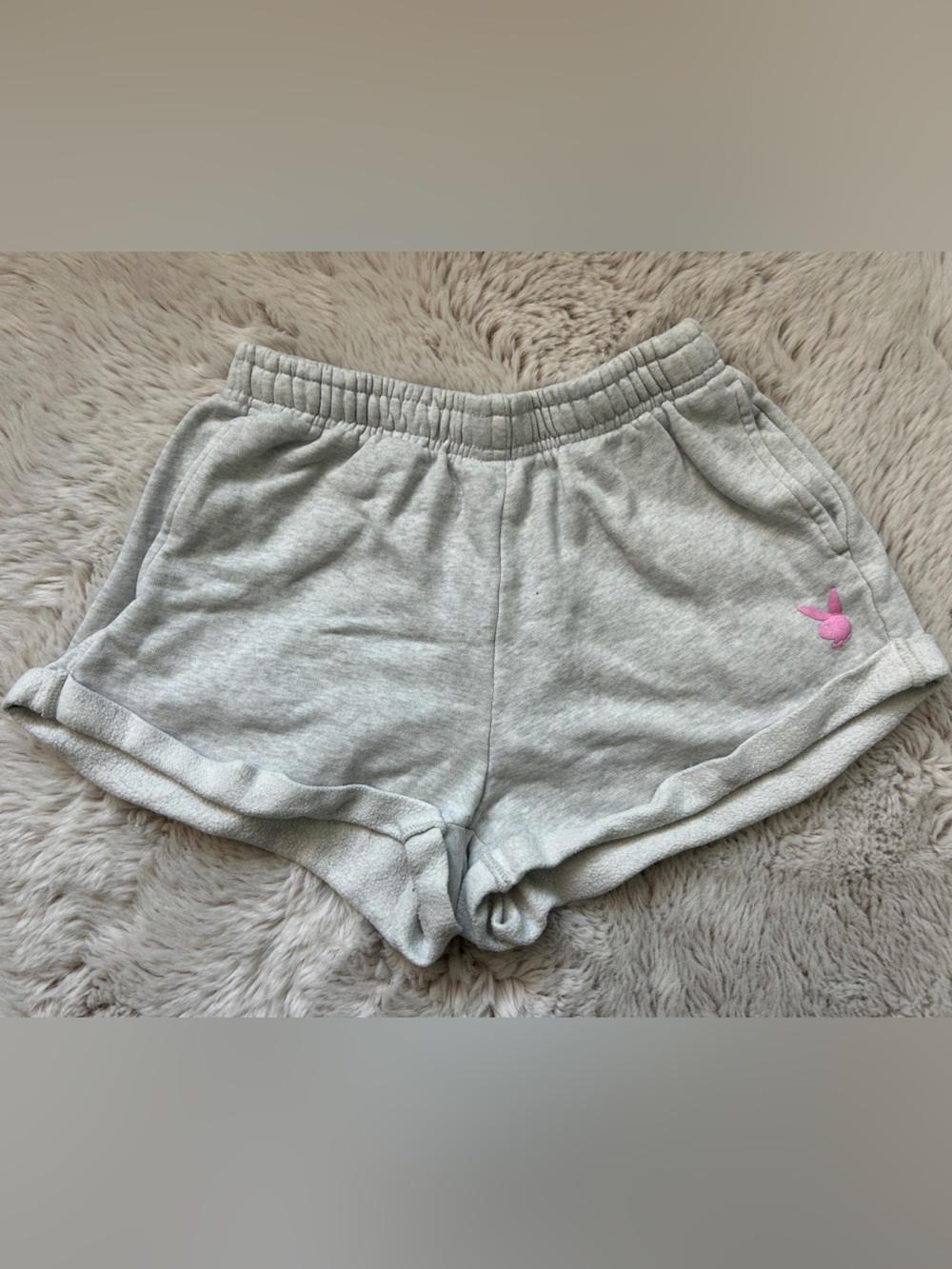 Playboy x PacSun Heather Grey Pink Bunny Logo Fleece Sweat Shorts | Size S